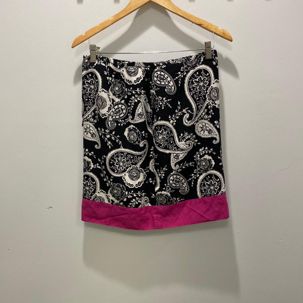 Ann Taylor LOFT silk cotton black white and pink paisley skirt size 6